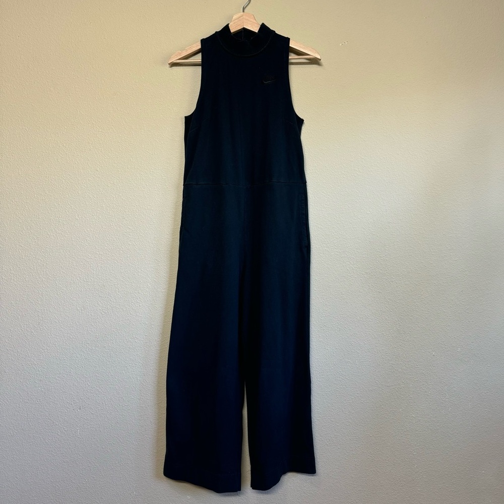 Nike jumpsuit women small 100% cotton glam dunk mock neck wide leg black